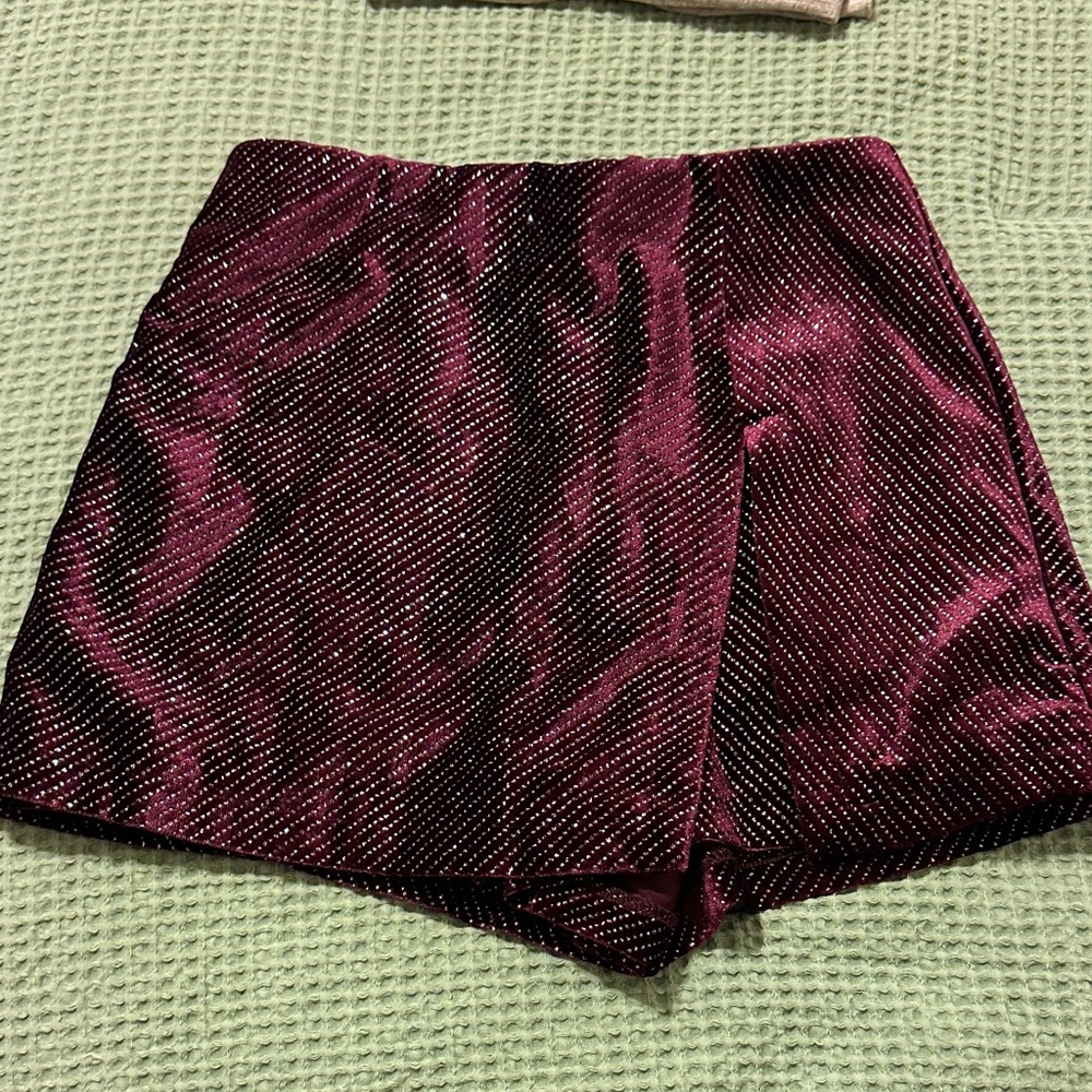 Shimmering Burgundy and Black Shorts